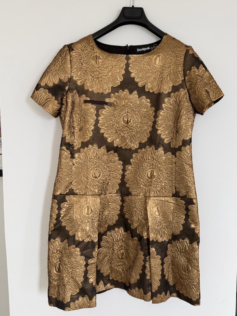 Desigual Brown and Gold Floral Brocade Mini Dress